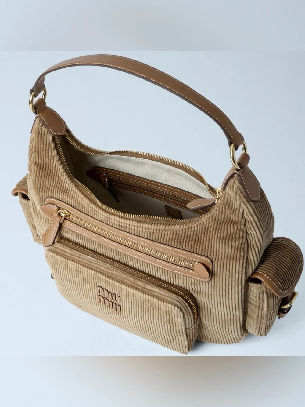 MIU MIU Pocket corduroy velvet leather shoulder bag